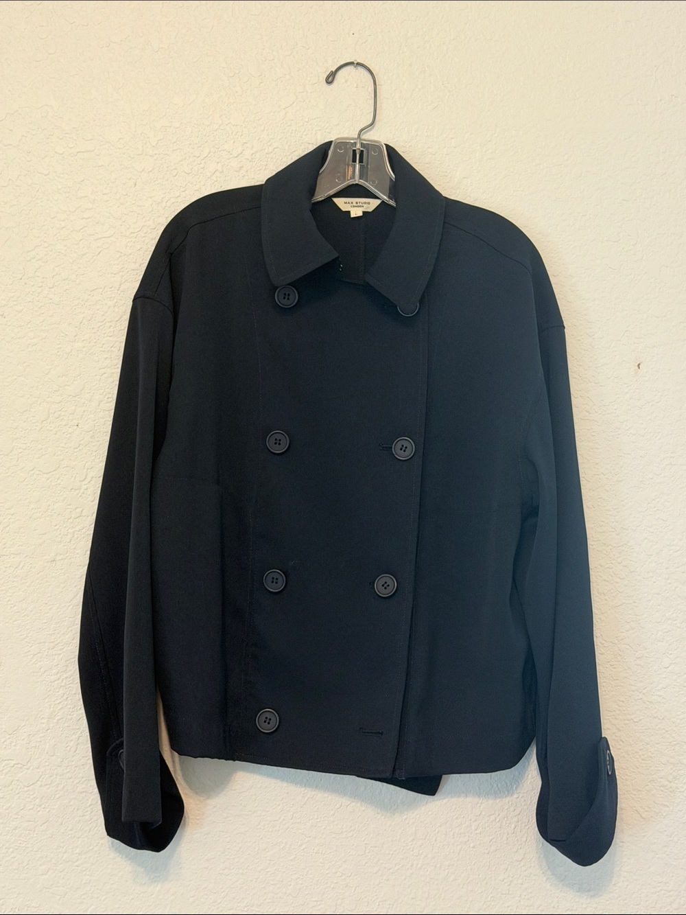 Max Studio Black Double-Breasted Short Pea Coat